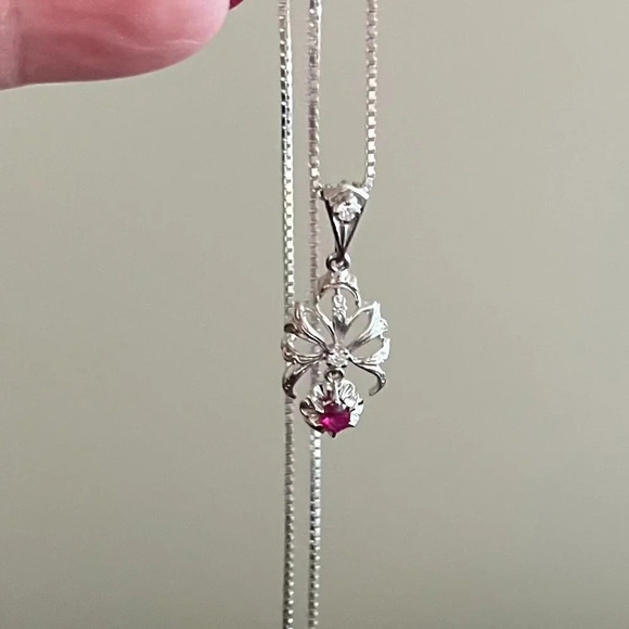 ⭐️HOST PICK⭐️ | 14K White Gold Ruby & Diamond Pendant - Picture 3 of 4